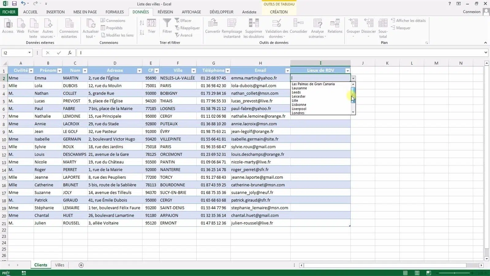 liste déroulante dans Excel