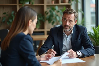 Homme d'âge moyen et conseillère financière en réunion
