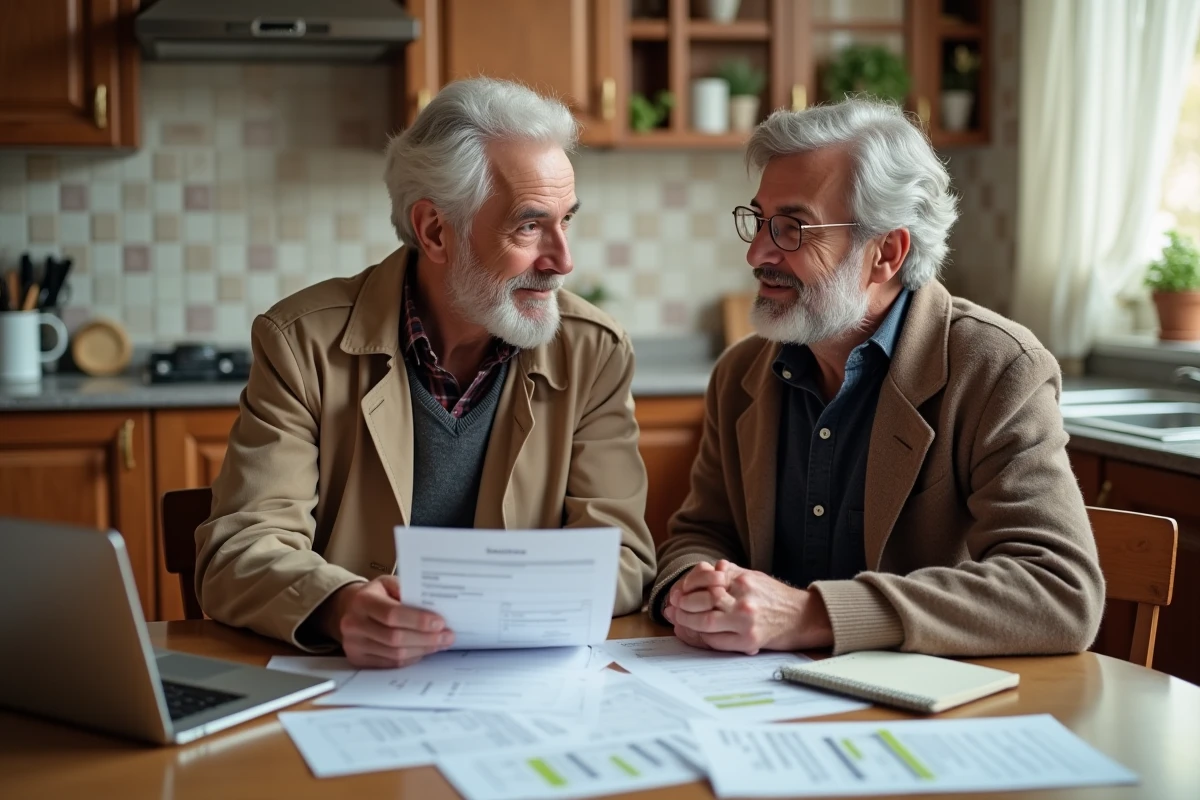 Couple à la maison analysant leurs relevés bancaires et les nouveaux tarifs de La Banque Postale 2026