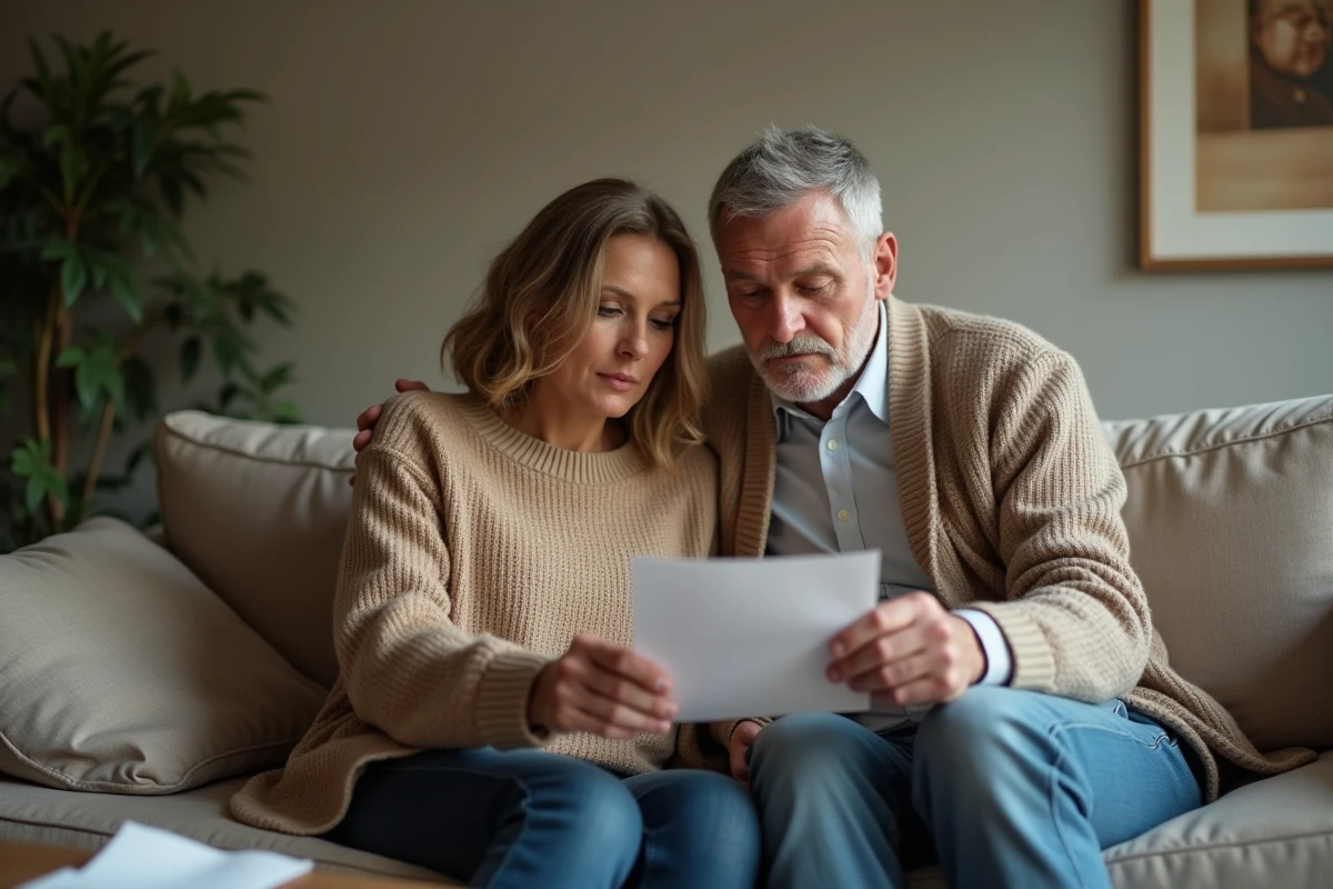 Couple examinant un courrier officiel concernant leurs allocations et aides sociales