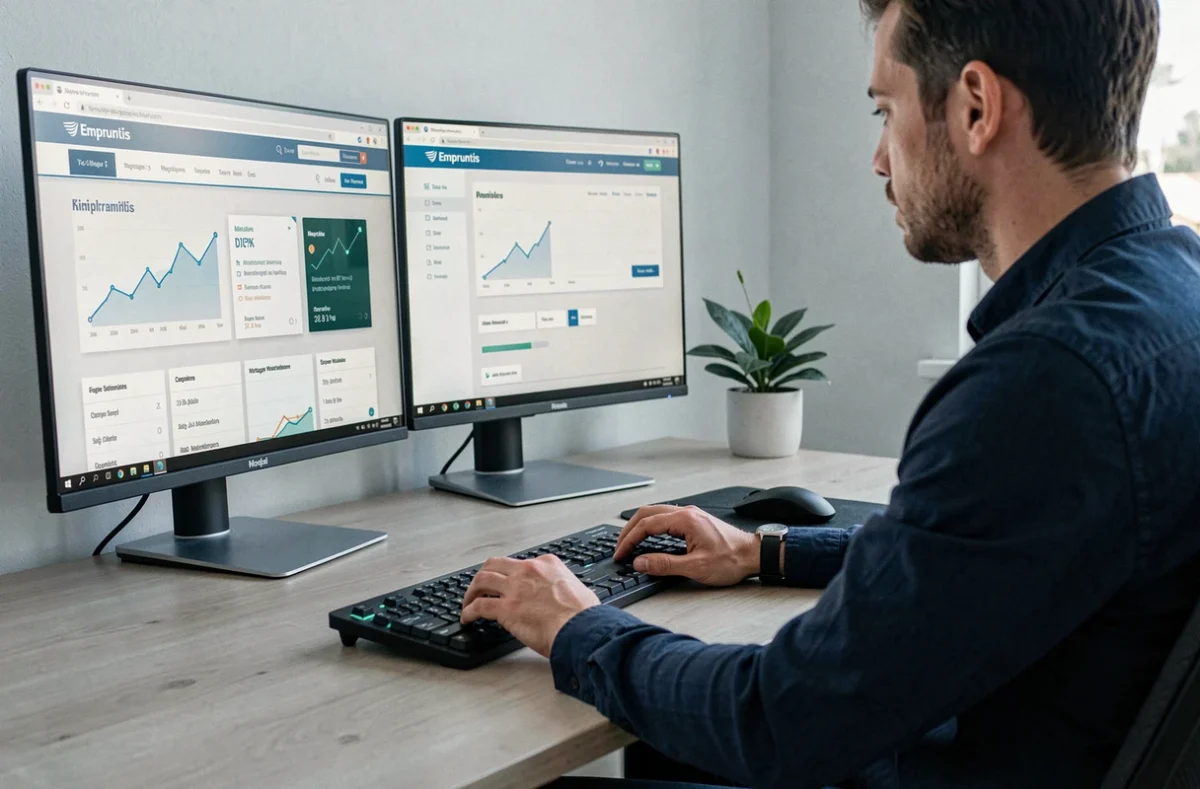 Un utilisateur consulte la plateforme de courtage en ligne Empruntis pour une simulation de prêt immobilier