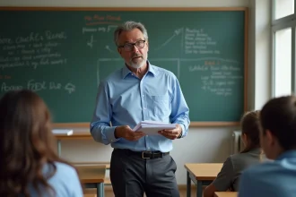 Professeur homme en classe moderne en France