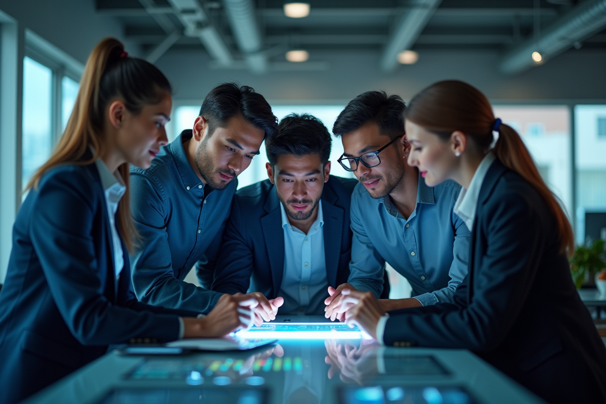 Equipe de professionnels analysant un tableau de bord cybersécurité