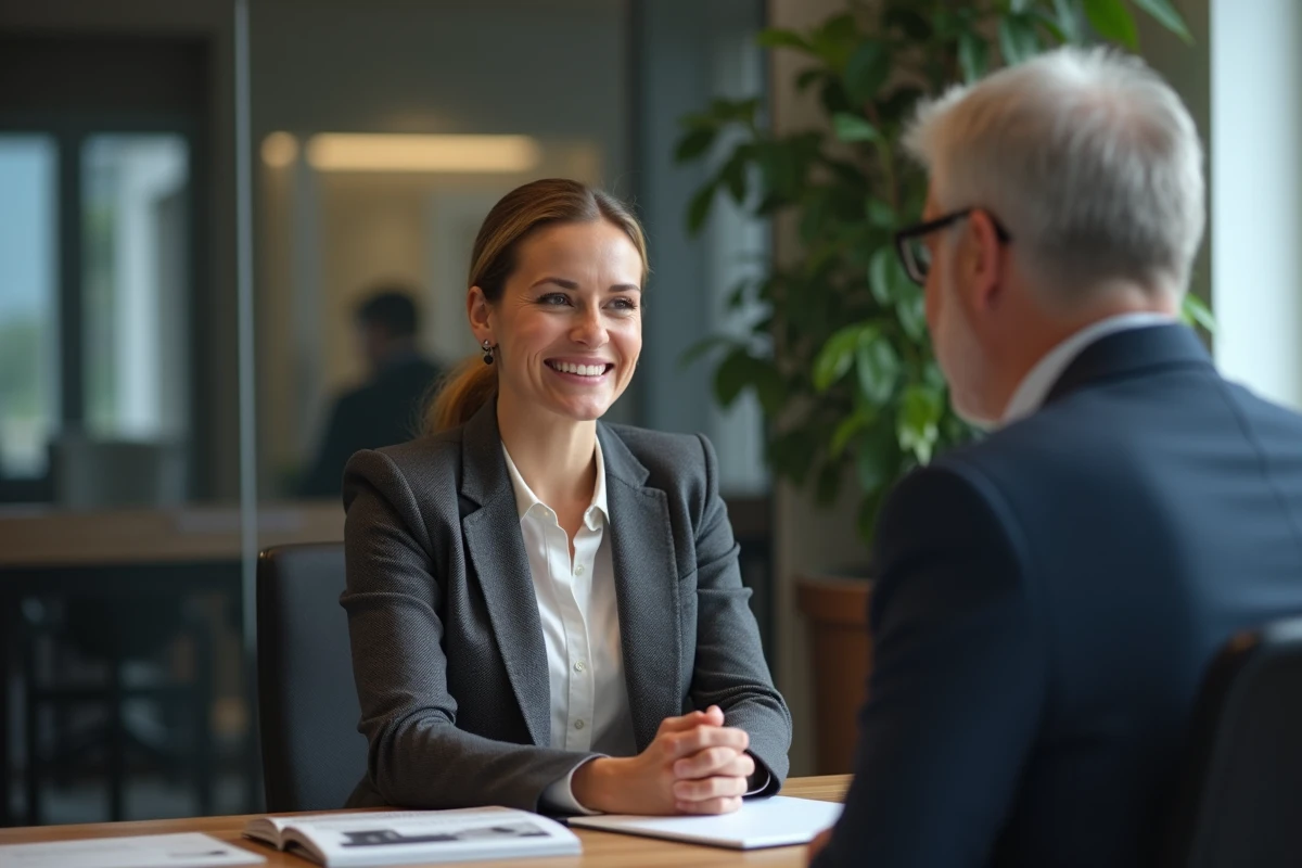 Femme d'affaires en discussion avec un client dans un bureau moderne