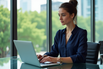 Jeune femme d'affaires analysant des graphiques financiers