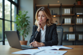 Femme d'affaires en réunion dans un bureau moderne