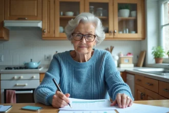 Femme âgée organisée examinant ses documents à la maison