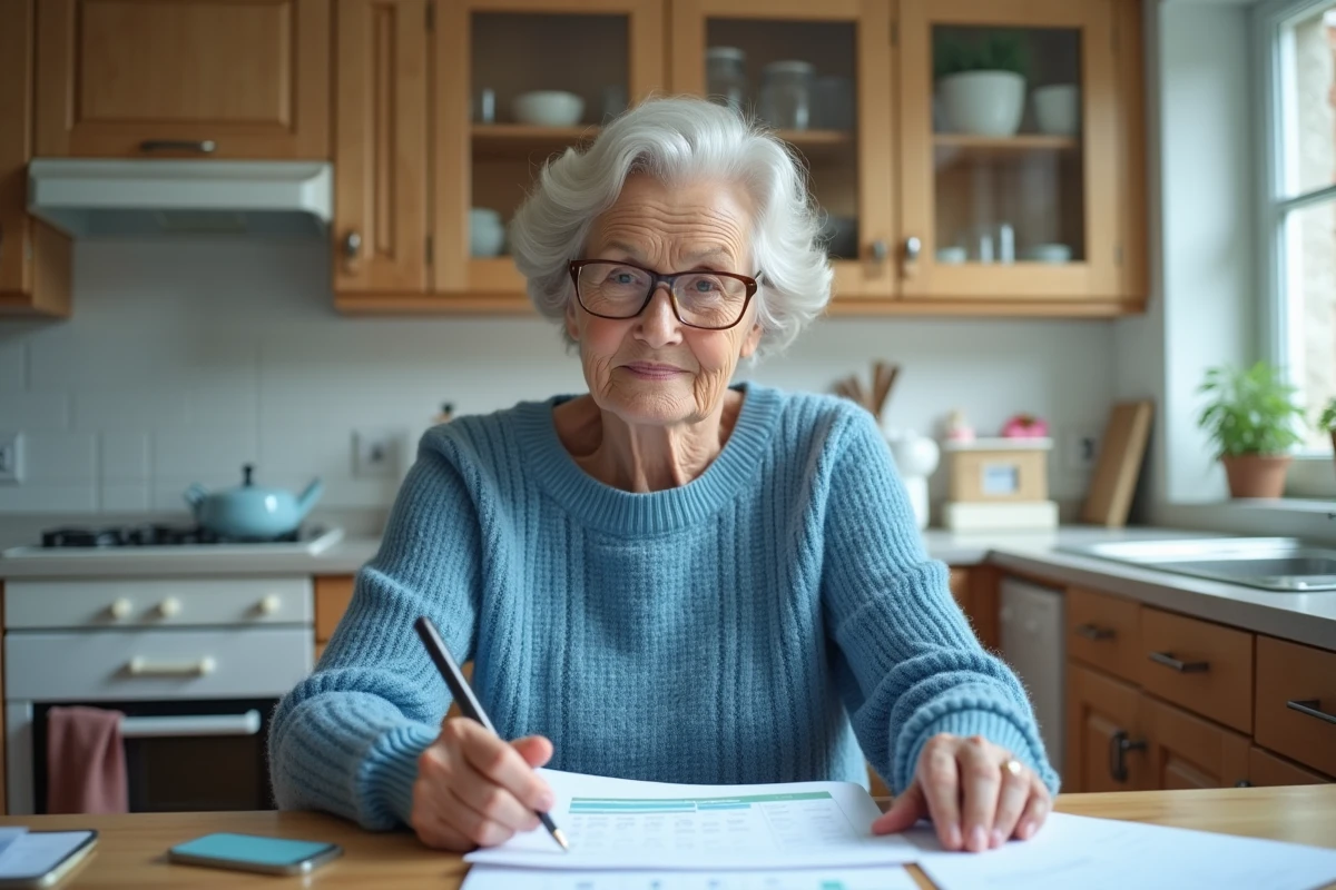 Femme âgée organisée examinant ses documents à la maison