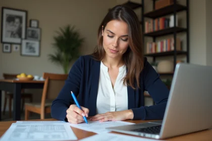 Femme remplissant un formulaire Cerfa 2042 RICI à la maison