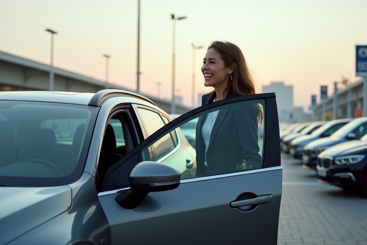 Jeune femme riant en fermant la porte d