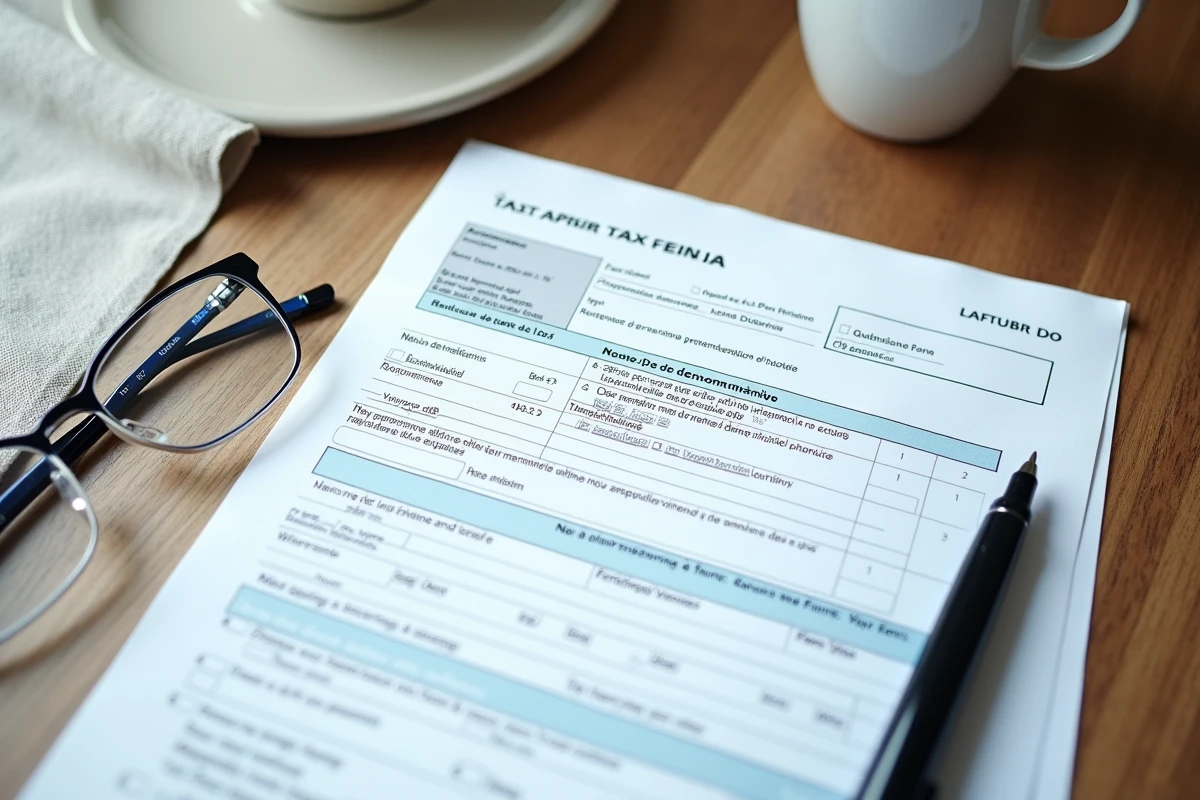 Gros plan sur le formulaire H1 d'impôt modèle 6650 posé sur une table en bois avec un stylo