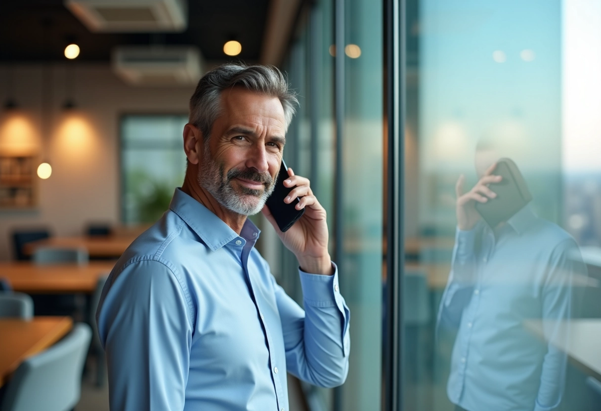 Entrepreneur homme en coworking parlant au téléphone
