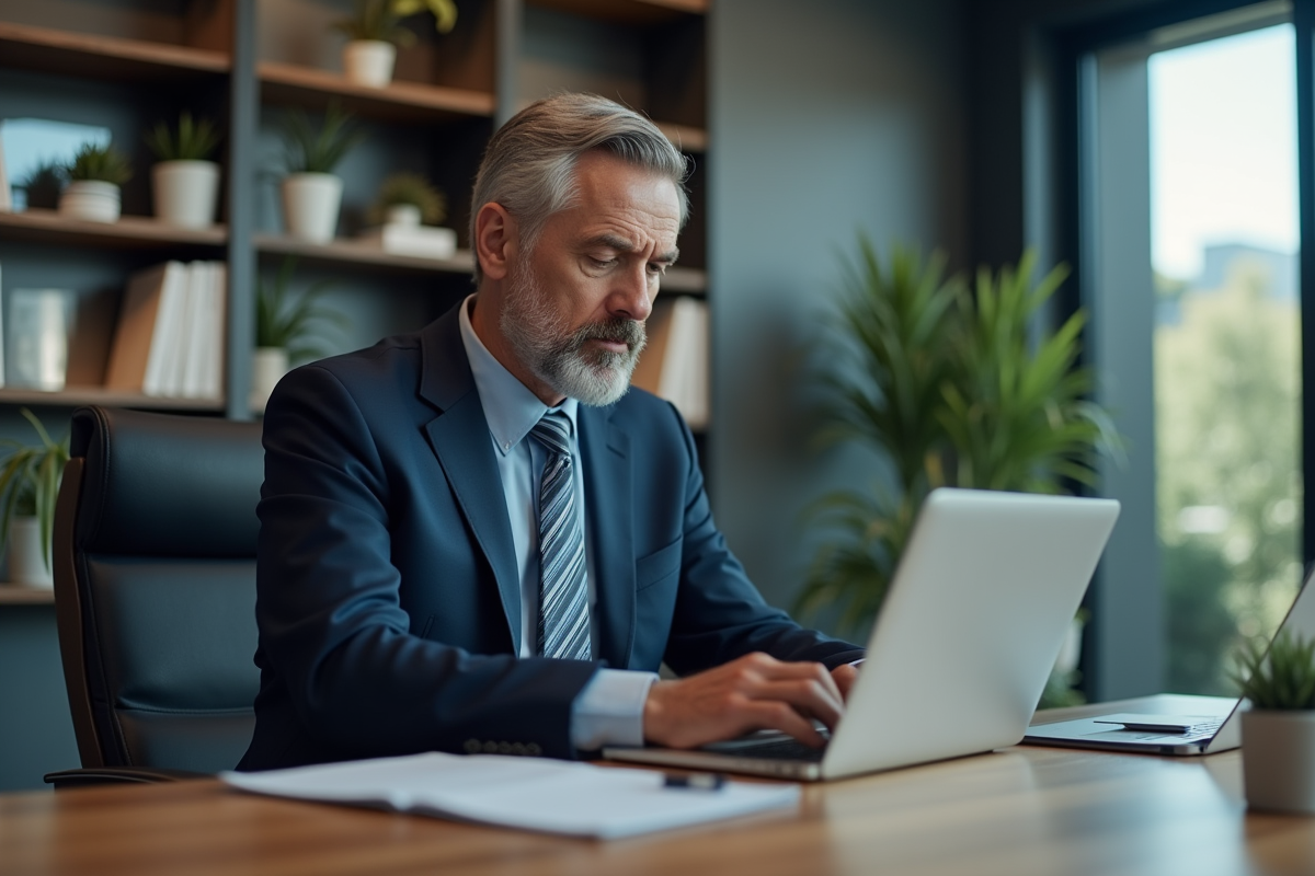 Homme d'affaires en costume analysant des graphiques financiers