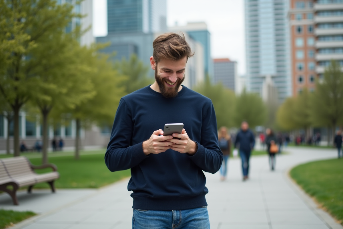 Jeune homme vérifie son application d