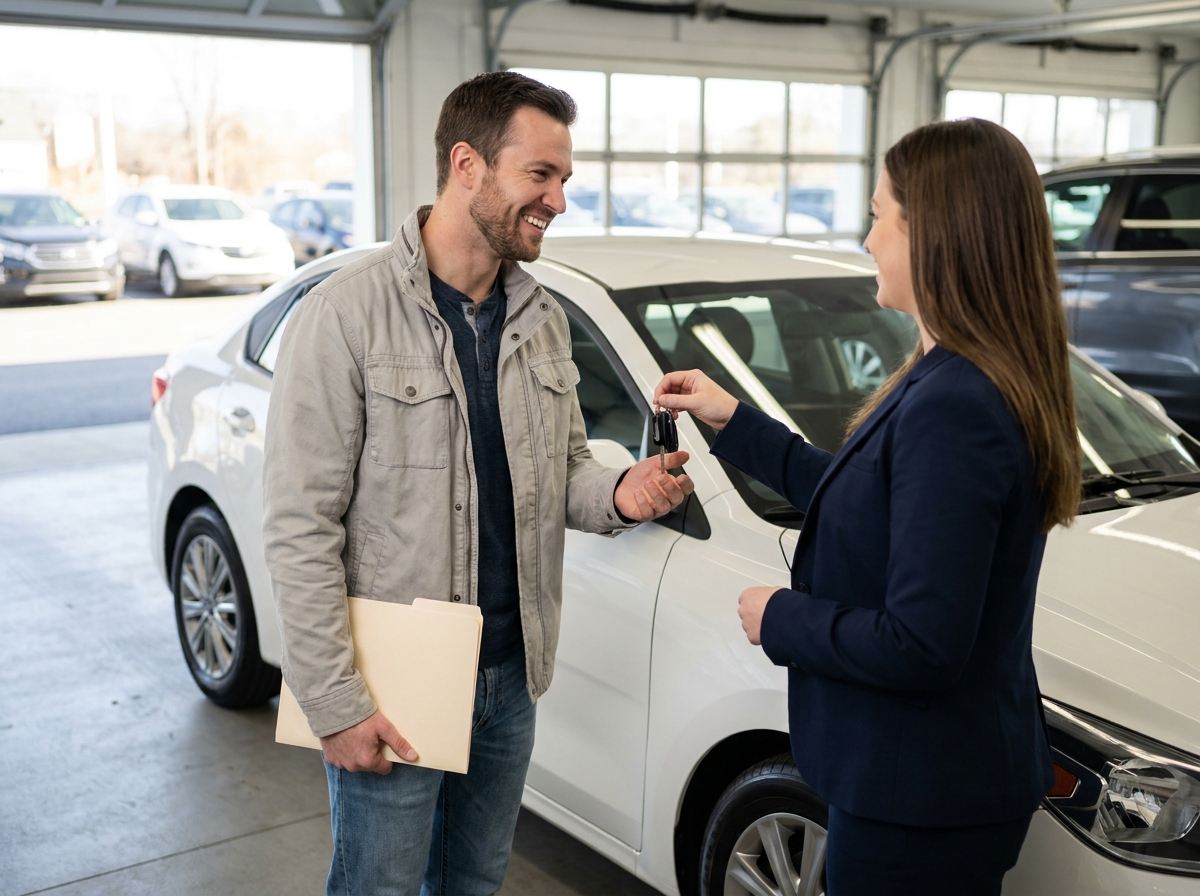 Un homme reçoit les clés d'une voiture dans le cadre d'un contrat de location avec option d'achat