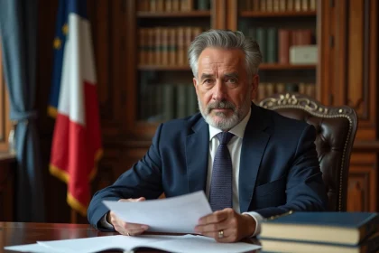 Maire homme en costume examinant des documents officiels