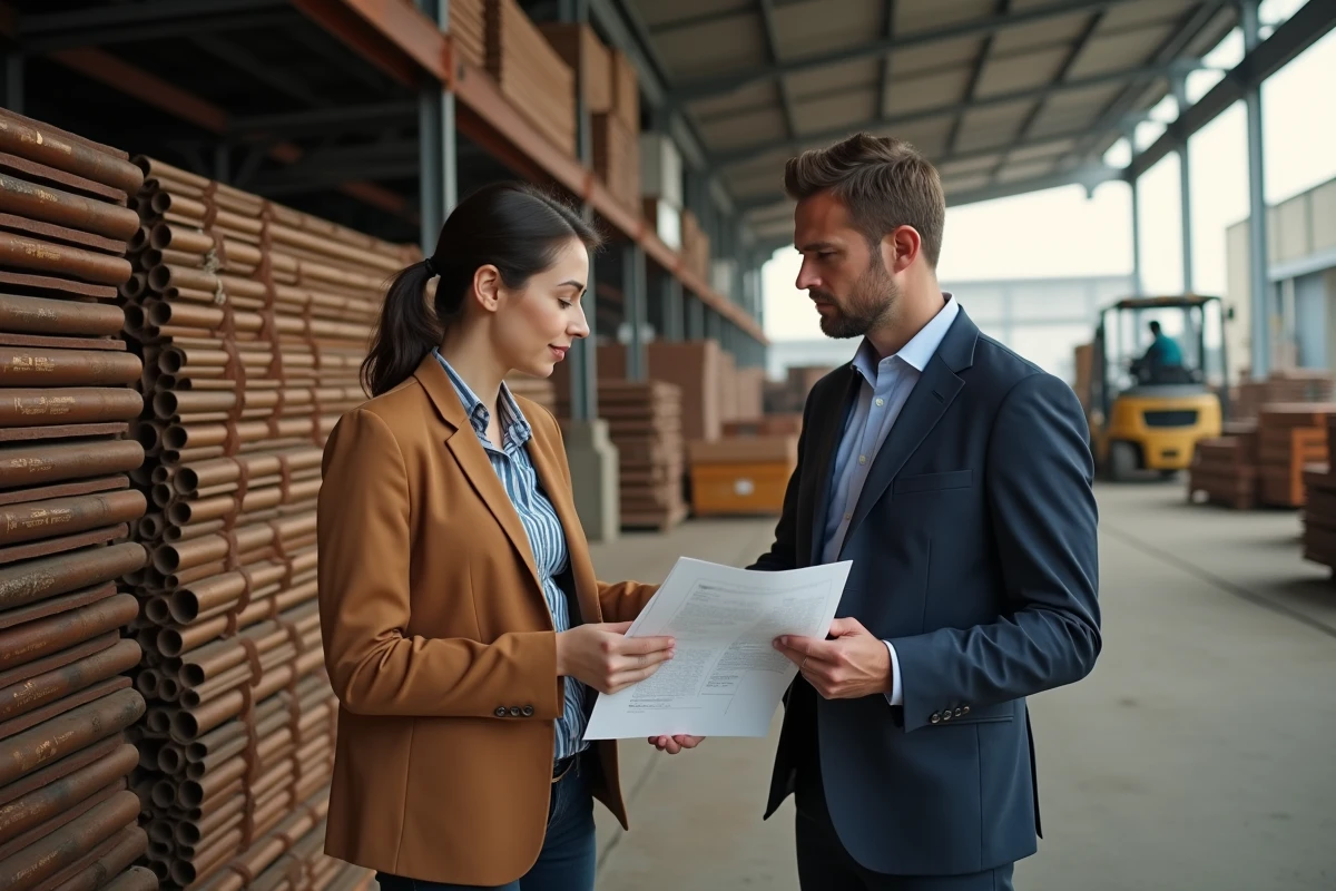 Femme négociant une vente de bronze en marché extérieur