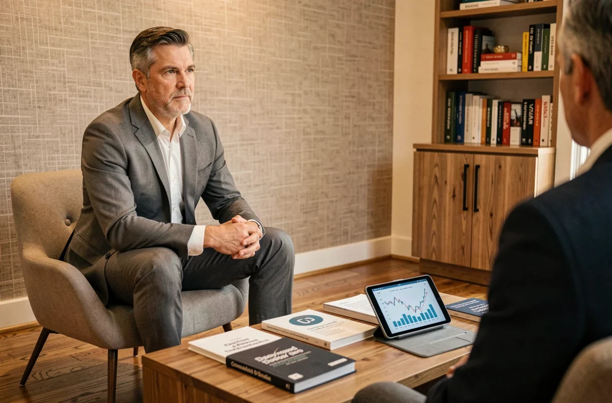 Planificateur financier de Prosper Conseil discutant de solutions patrimoniales personnalisées avec un client dans un cadre chaleureux