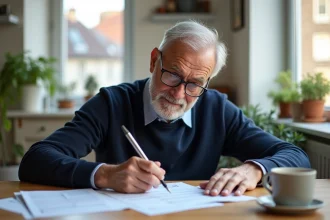 Homme senior en réflexion avec documents de retraite